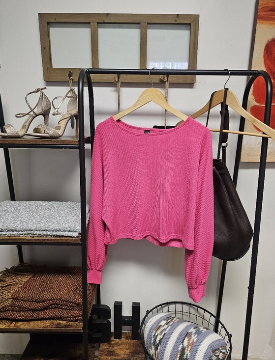 SHEIN Sweaters - SHEIN Hot Pink Ribbed Knit Sweater
